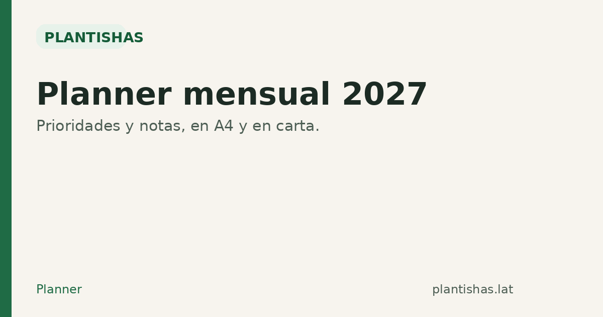 Vista previa del planner mensual 2027 de Plantishas
